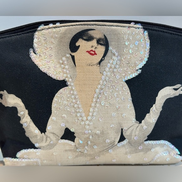 Vermouth Bianco Sequin Lady in Big Hat with Drink Clutch Travel or Cosmetics Bag - Picture 4 of 11